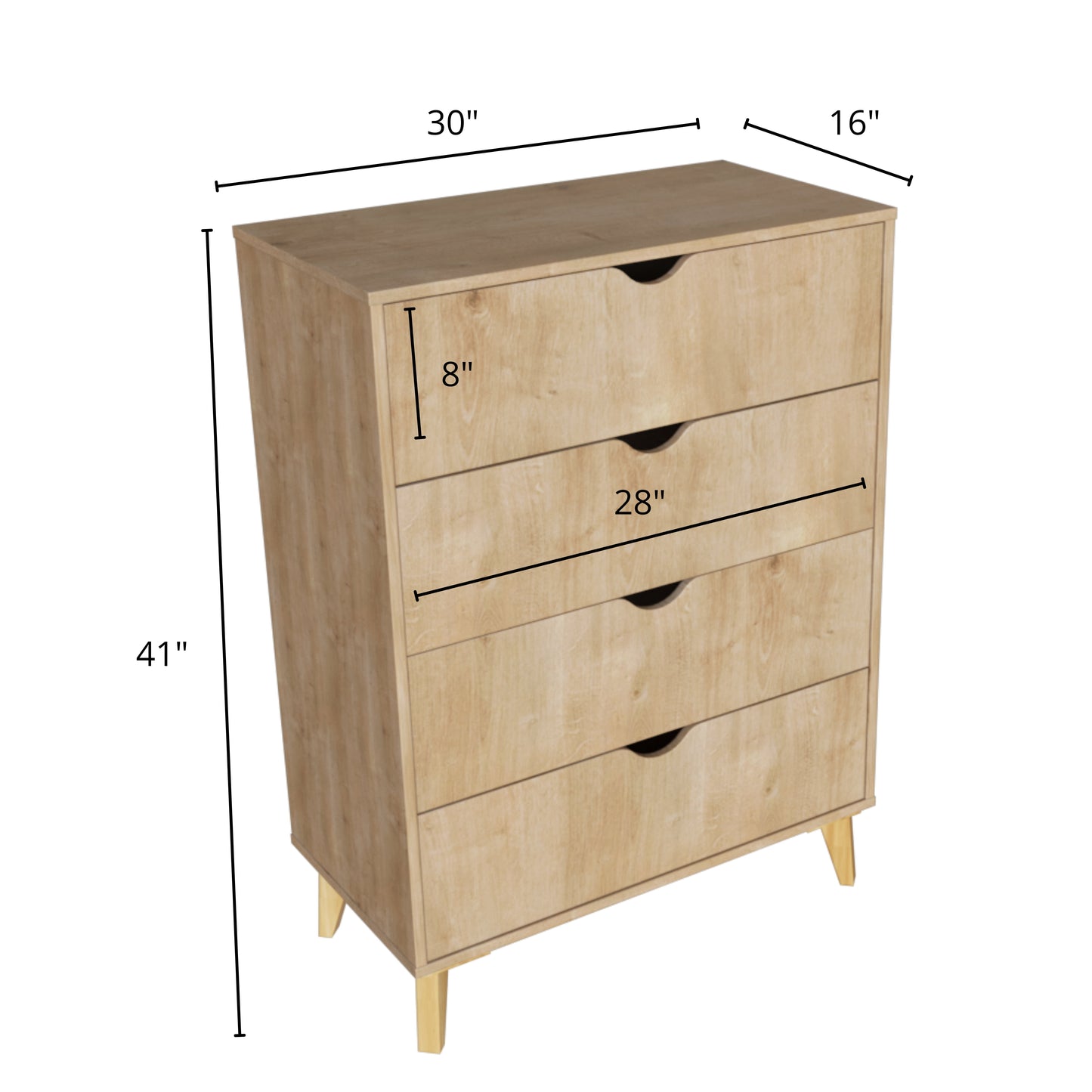 - Modern Tall 4-Drawer Dresser - Natural Wood