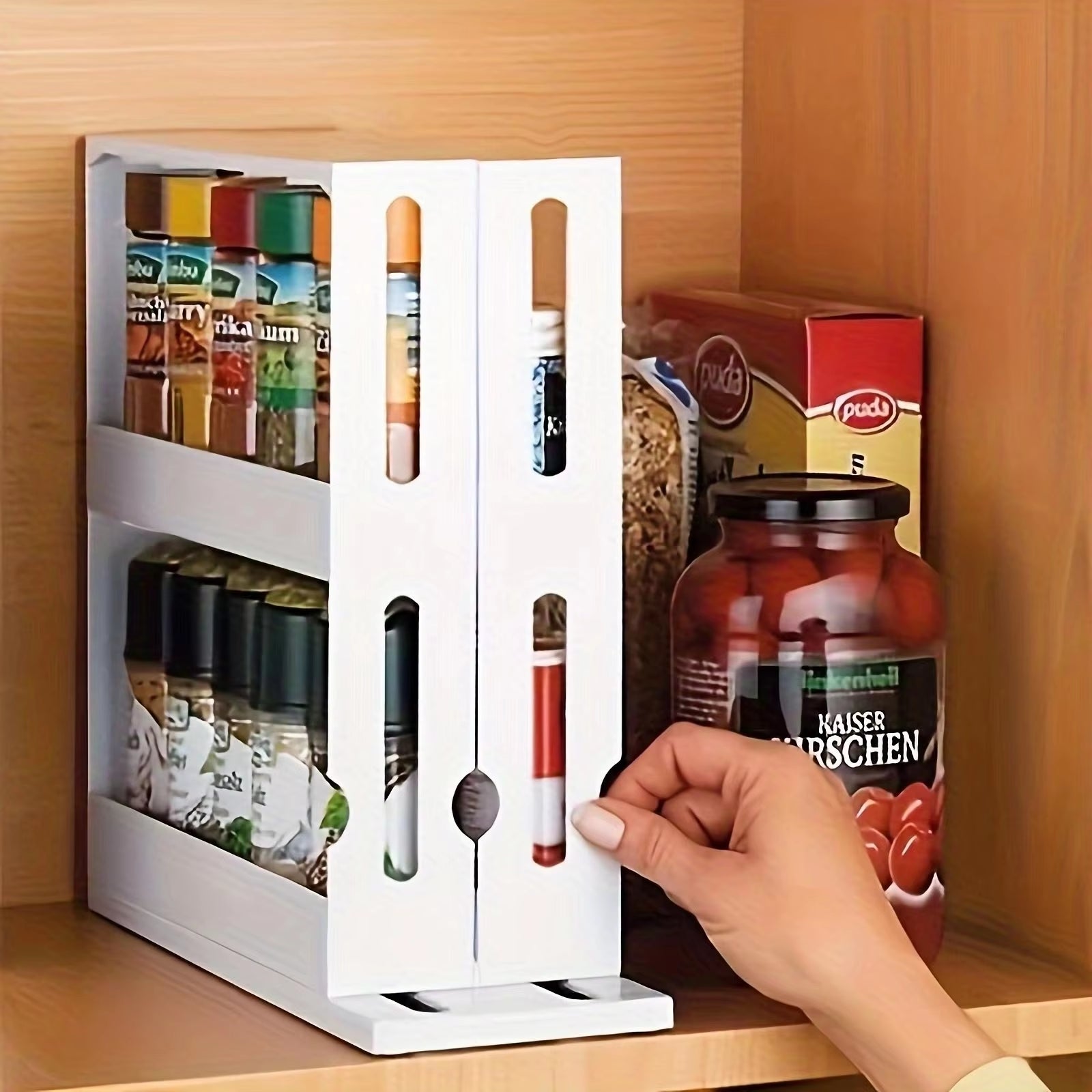 1 PC Spice Storage Rack,90 Degree Swivel Item Storage Rack, Countertop 2 Tier Storage Rack,Small Storage and Organizer Rack