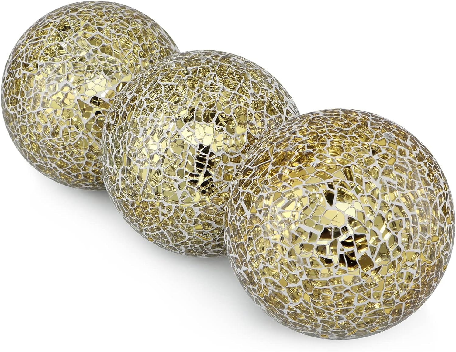 4" Decorative Orbs, Mosaic Sphere Balls, Centerpiece Balls for Bowls, Vases, Dining Table Decor, Pack of 3 (Gold)