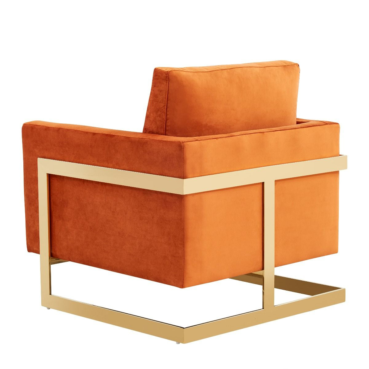 Accent Arm Chair Upholstered in Velvet with Gold Stainless Steel Sled Base and Removable Back and Seat Cushion No Assembly for Home, Bedroom, Office Lincoln Collection in Orange Marmalade