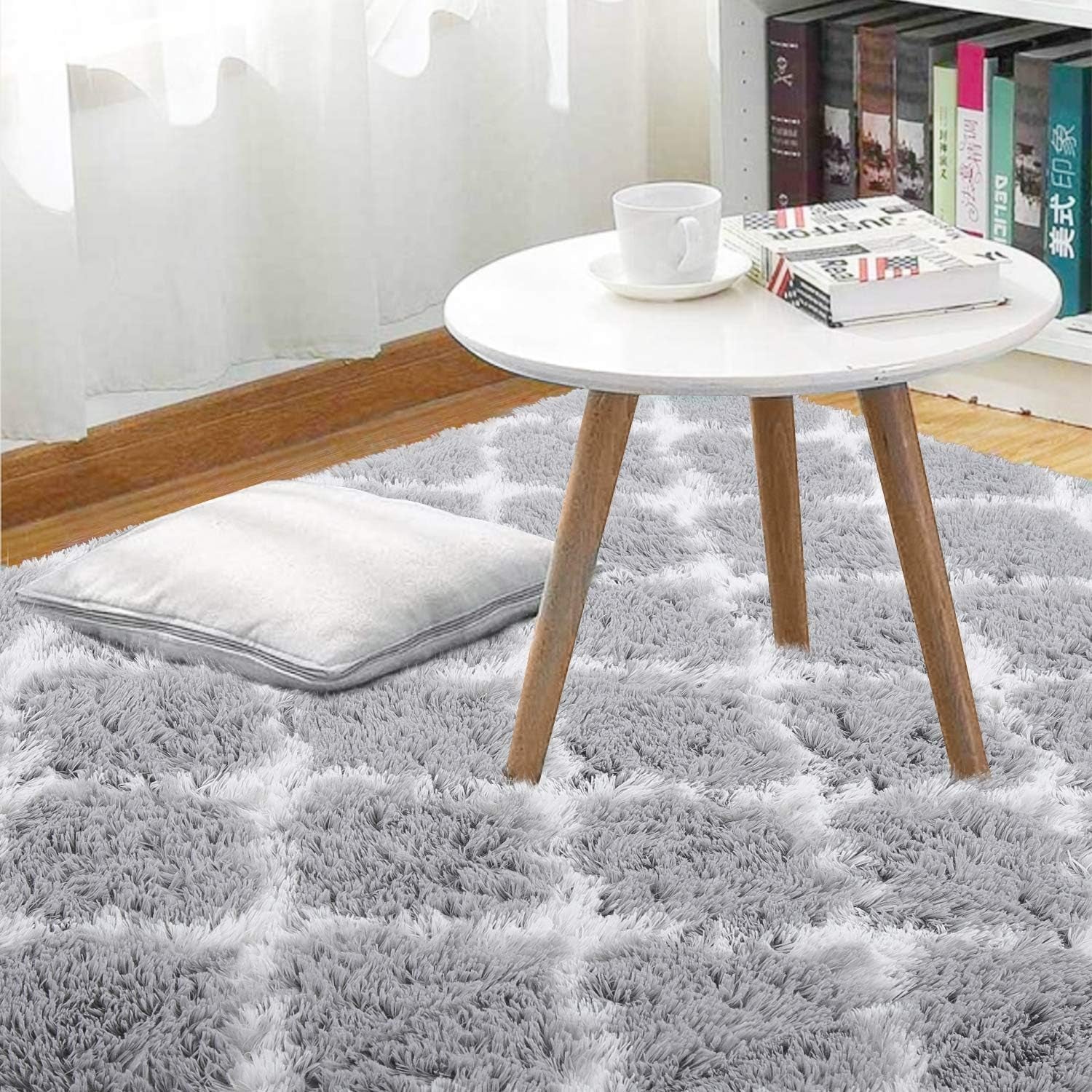 Fluffy Rug Modern Indoor Plush Bedroom Rug, Luxury Fuzzy Living Room Area Rug, Soft Geometric Moroccan Carpets for Boys Girls Kids Nursery Room 4X6, Grey