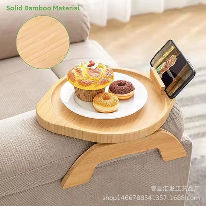 Sofa Tray Table Armrest Clip-On Tray Natural Bamboo Practical TV Snack Tea Tray for Remote Control Coffee Snacks