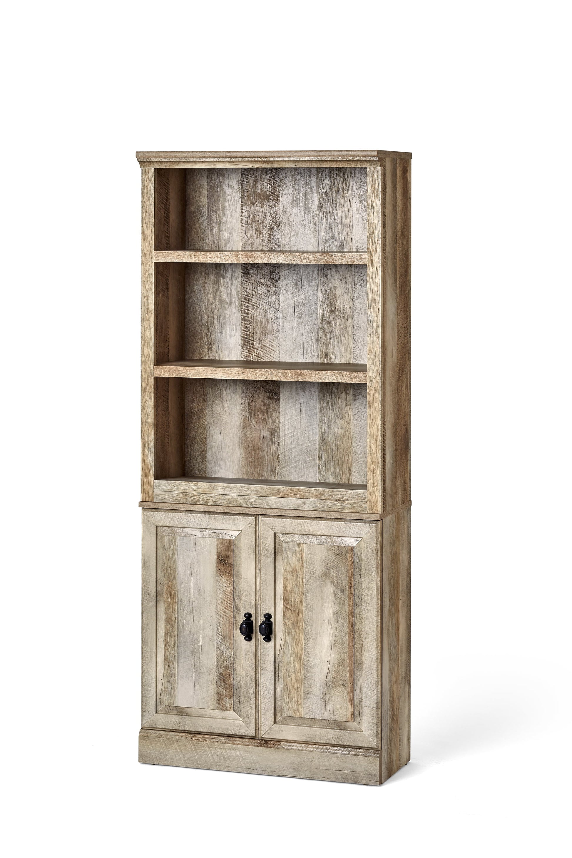 71" Crossmill 5 Shelf Bookcase with Doors, Weathered Wood Finish