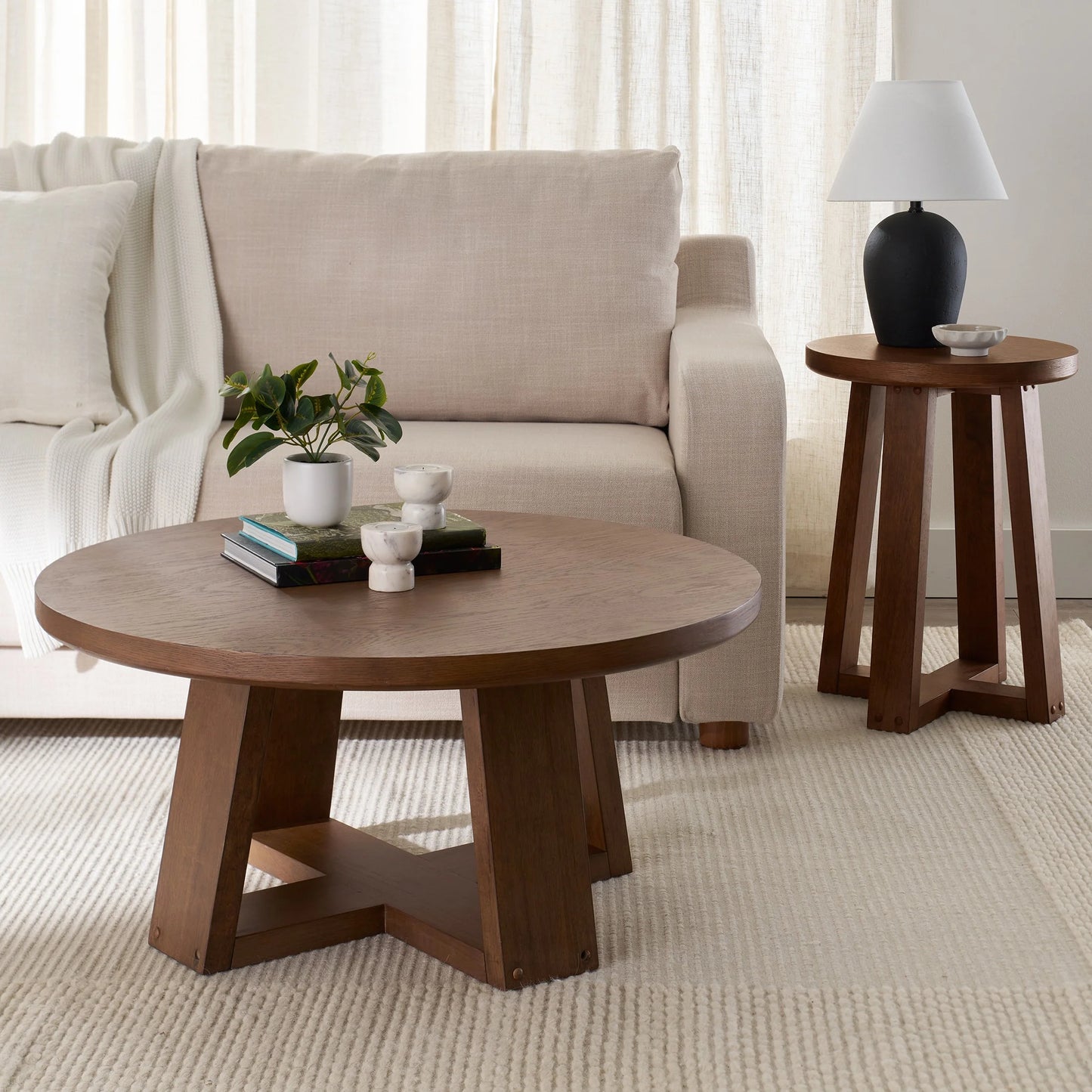 Ezra round Coffee Table, Walnut Finish