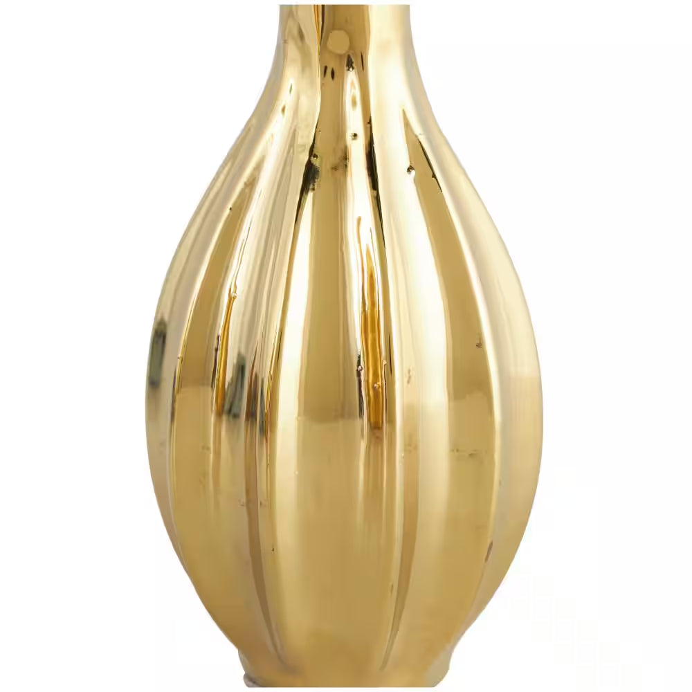 4 In., 12 In. Gold Slim Textured Bottleneck Ceramic Decorative Vase with Varying Patterns (Set of 3)