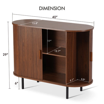 Sideboard Buffet Cabinet 40" Storage Cabinet with 2 Sliding Tambour Doors, Adjustable Shelves for Kitchen, Living Room, Hallway, Entryway