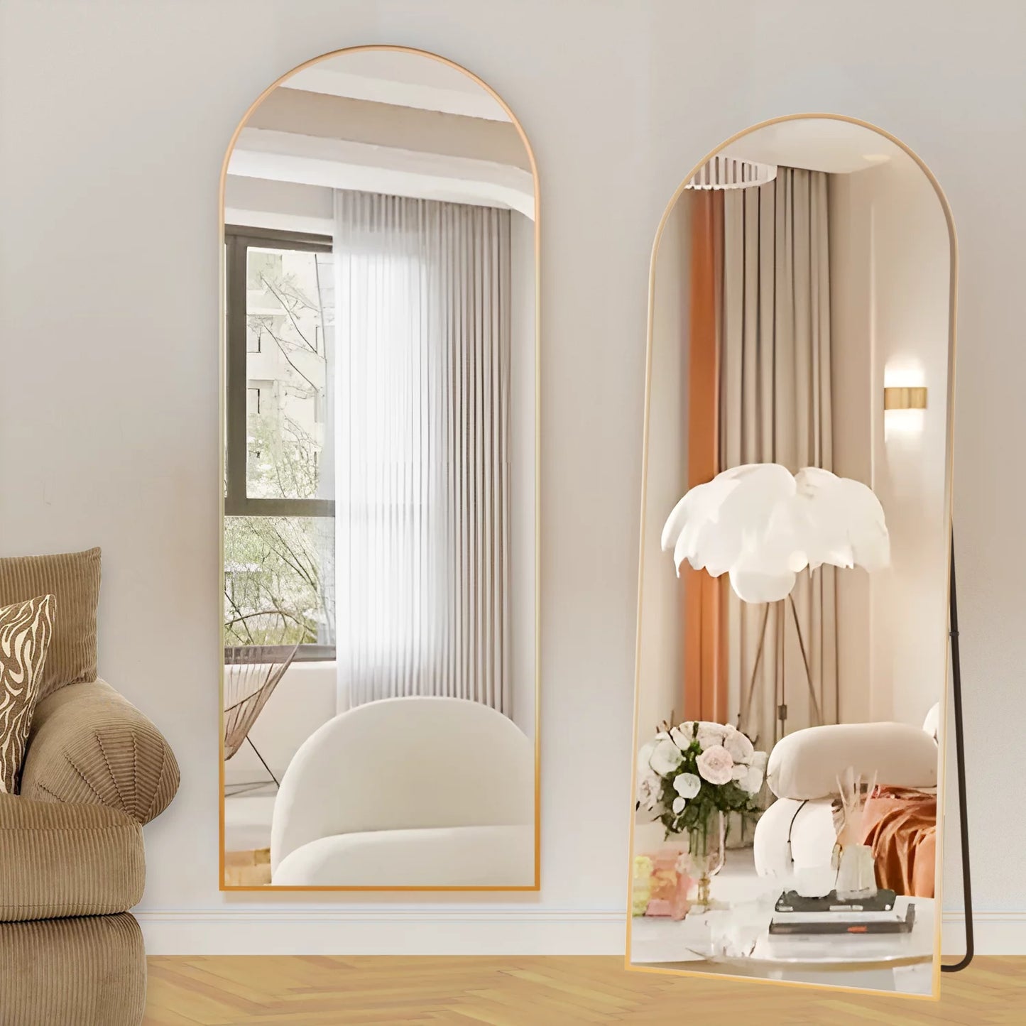 Full Length Mirror Arched Mirror, Floor Mirror with Stand, Full Body Mirror 64"X21" Gold Arch Standing Mirror Large Bedroom Mirror Standing