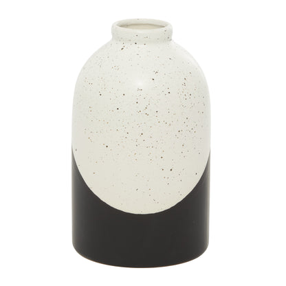 10" Handmade Color Block Speckled Black Ceramic Vase