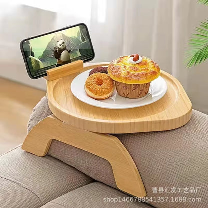 Sofa Tray Table Armrest Clip-On Tray Natural Bamboo Practical TV Snack Tea Tray for Remote Control Coffee Snacks