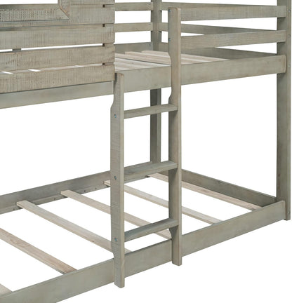 House Bunk Beds, Twin over Twin Bunk Bed Frame Low Bunk Bed for Kids Toddlers Boys Girls, Antique Gray