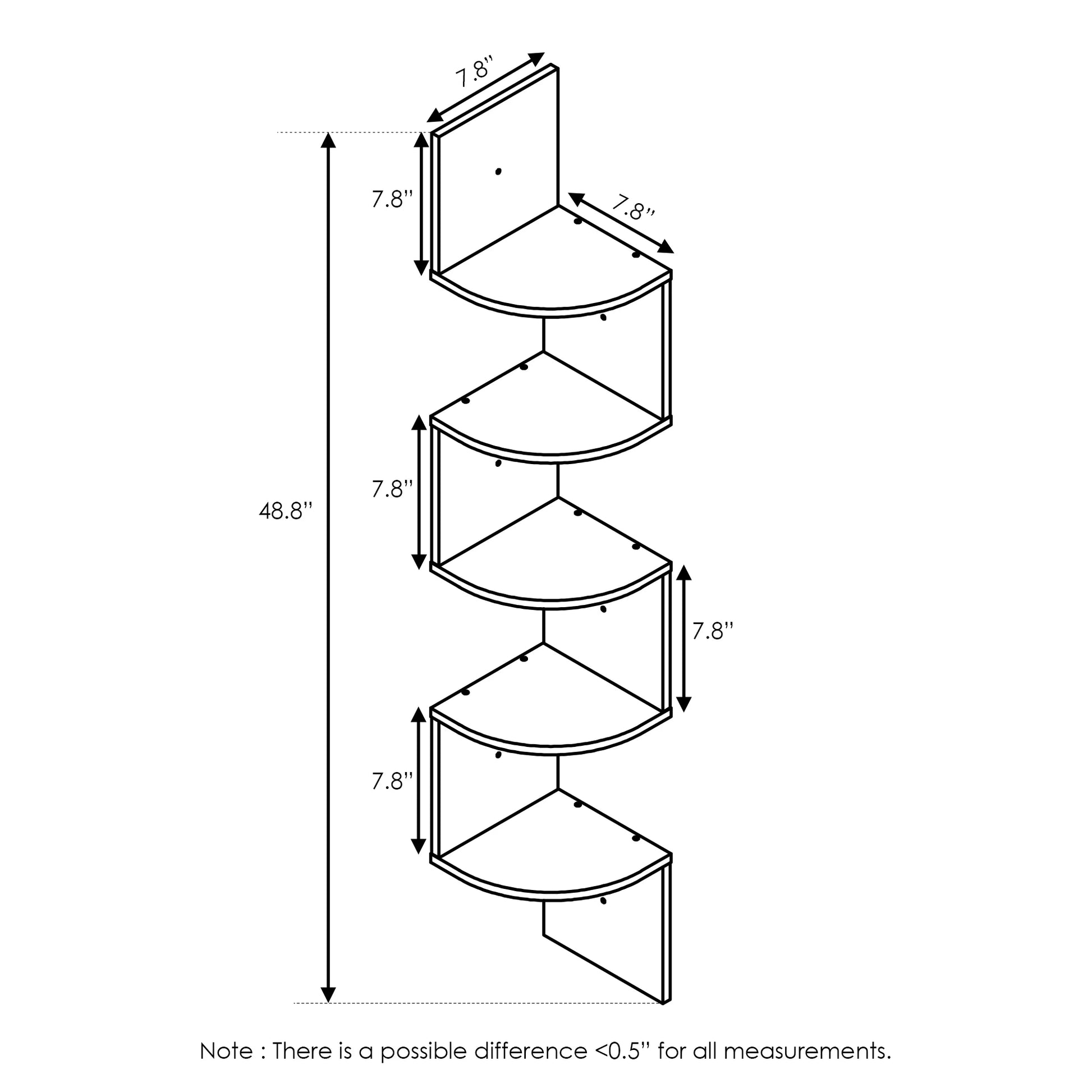 5-Tier Floating Corner Shelf, Wall Mount Shelves for Storage and Display, Espresso