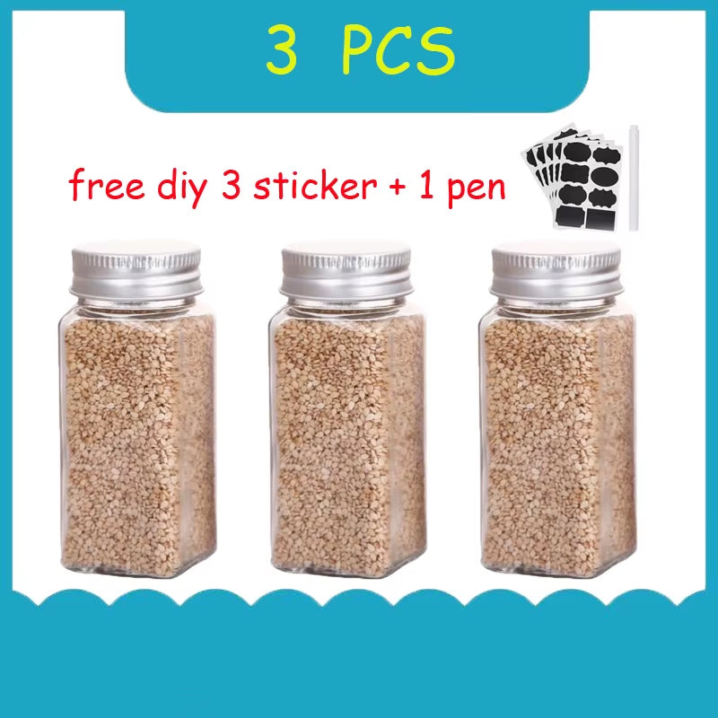 Square Glass Seasoning Bottle Set, Kitchen Seasoning Container, Outdoor Camping, Sealed Jar, 3-12Pcs