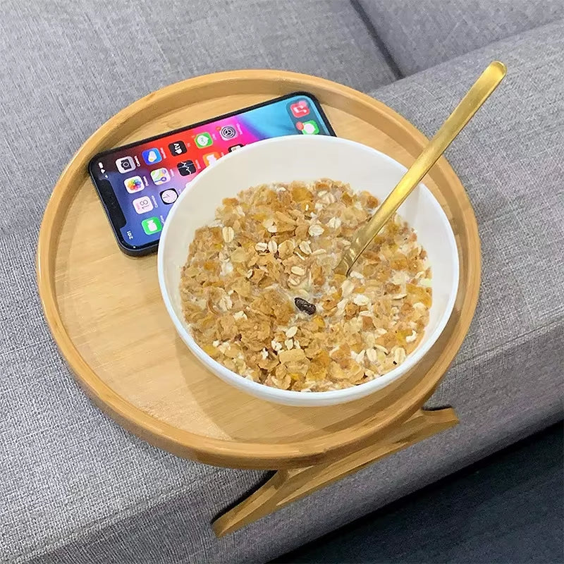 Sofa Tray Table Armrest Clip-On Tray Natural Bamboo Practical TV Snack Tea Tray for Remote Control Coffee Snacks