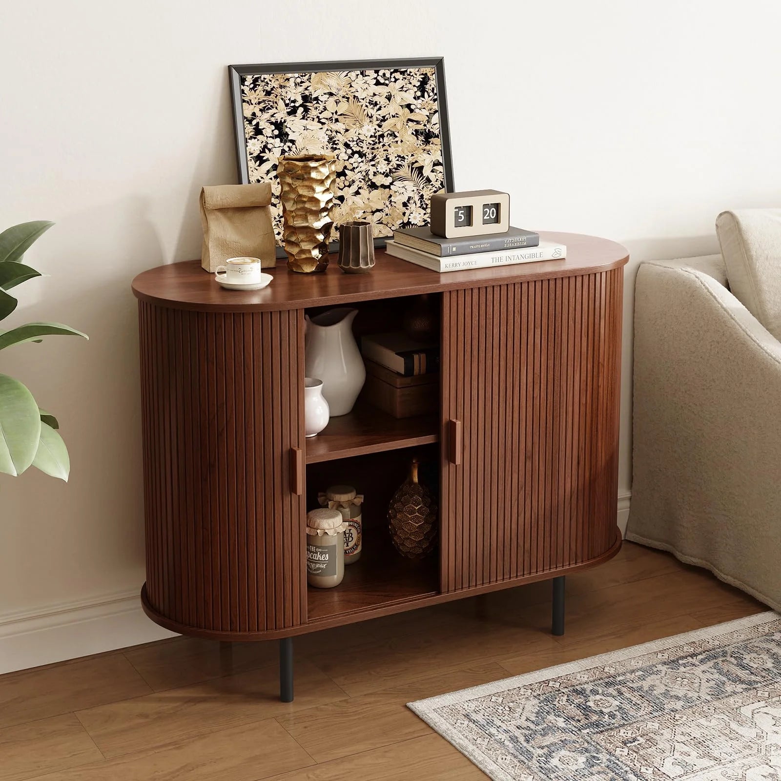 Sideboard Buffet Cabinet 40" Storage Cabinet with 2 Sliding Tambour Doors, Adjustable Shelves for Kitchen, Living Room, Hallway, Entryway