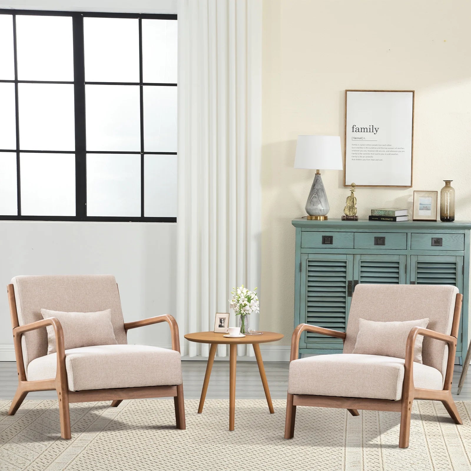 Mid Century Modern Accent Chair Set of 2, Beige