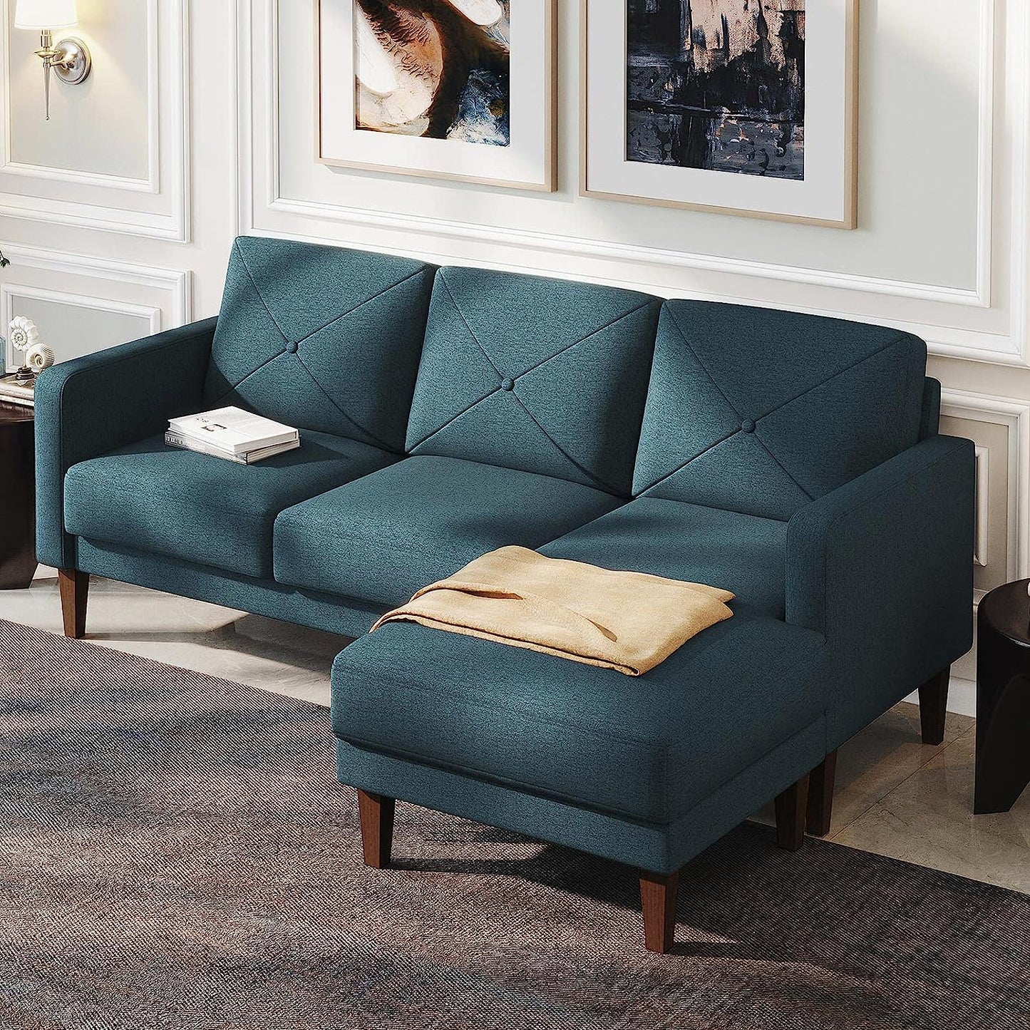 Convertible Sectional Sofa Couch with Chaise L Shaped Reversible Blue