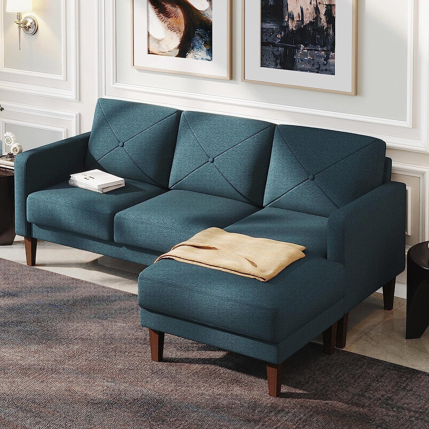 Convertible Sectional Sofa Couch with Chaise L Shaped Reversible Blue