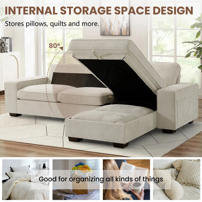 99'' Convertible Sectional Sofa,L Shaped Couch,Multi-Functional Reversible Sofa with USB and Type-C Charging Ports, Storage Space, Breathable Fabric