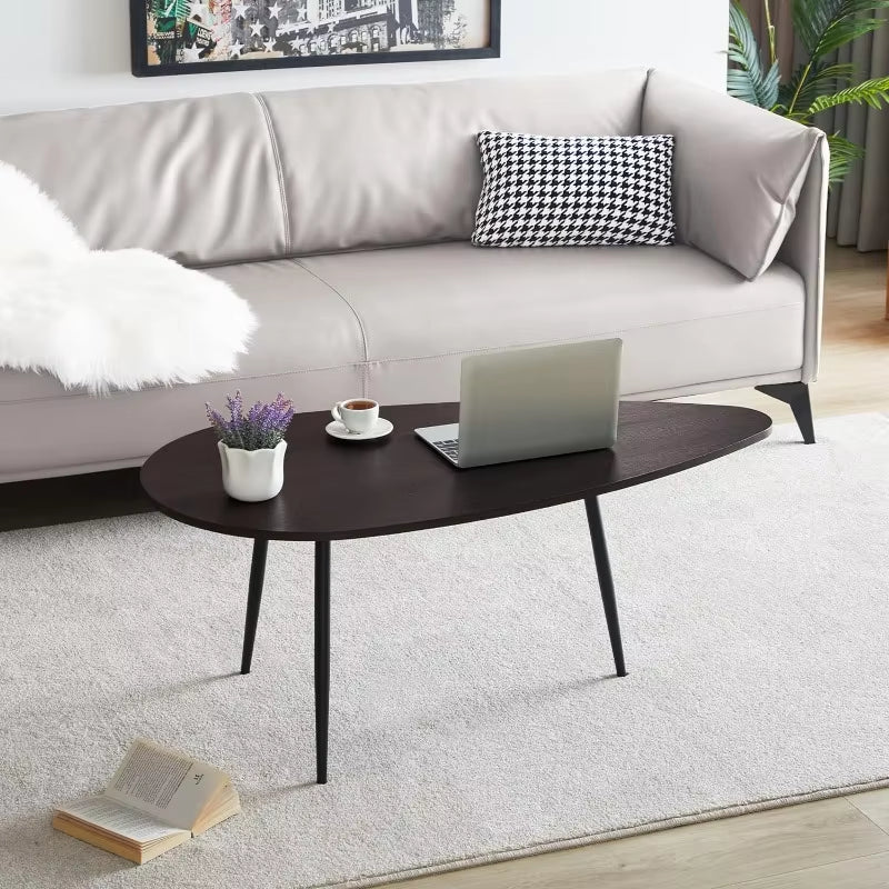 Modern Coffee Table Small White Coffee Tables for Small Space Unique Simple Oval Center Table with Wood Frame for Living Room