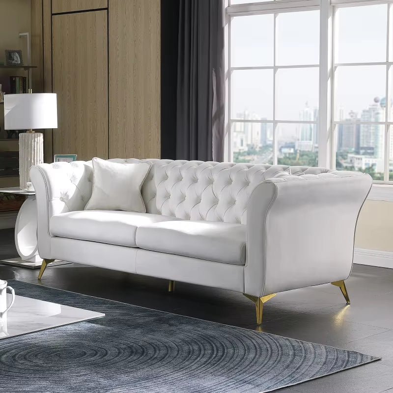 Modern Chesterfield Sofa 3 Seater Sectional Sofa Velvet Upholstery Contemporary Style Living Room Sofa for Apartment