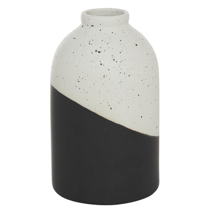 10" Handmade Color Block Speckled Black Ceramic Vase