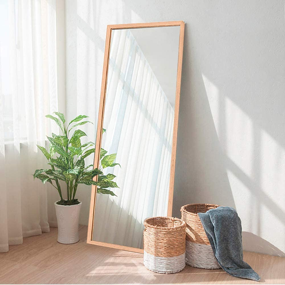 65"X22" Full Length Mirror Standing Hanging or Leaning against Wall, Large Rectangle Bedroom Mirror Floor Mirror Dressing Mirror, Solid Wood Frame Wall-Mounted Mirror