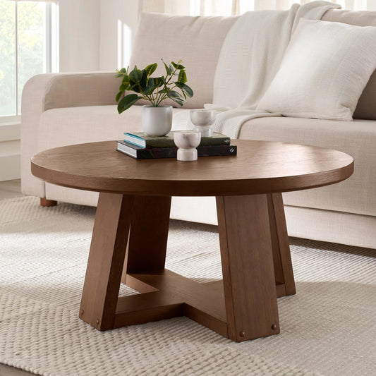 Ezra round Coffee Table, Walnut Finish