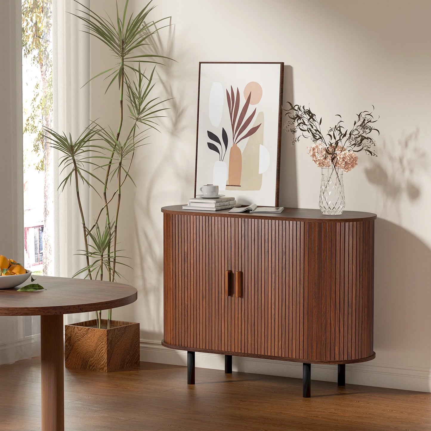 Sideboard Buffet Cabinet 40" Storage Cabinet with 2 Sliding Tambour Doors, Adjustable Shelves for Kitchen, Living Room, Hallway, Entryway