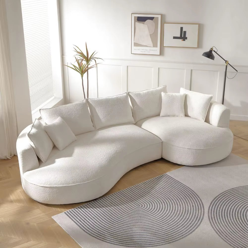 124.8" Modern Curved Sofa Couch, Upholstery Boucle Sofa with Pillows, Right Hand Facing Sectional Boucle Fabric Couch