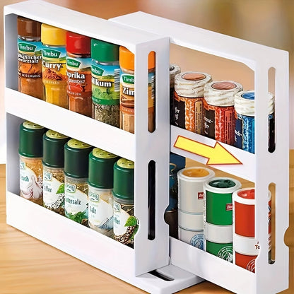 1 PC Spice Storage Rack,90 Degree Swivel Item Storage Rack, Countertop 2 Tier Storage Rack,Small Storage and Organizer Rack