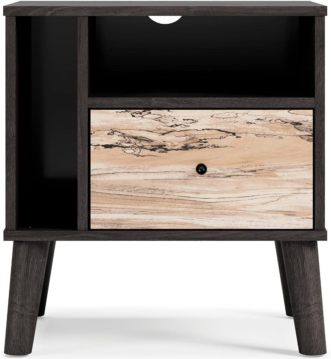 Piperton Modern Replicated Sugarberry 1 Drawer Nightstand, Black