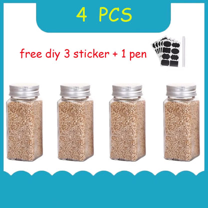 Square Glass Seasoning Bottle Set, Kitchen Seasoning Container, Outdoor Camping, Sealed Jar, 3-12Pcs