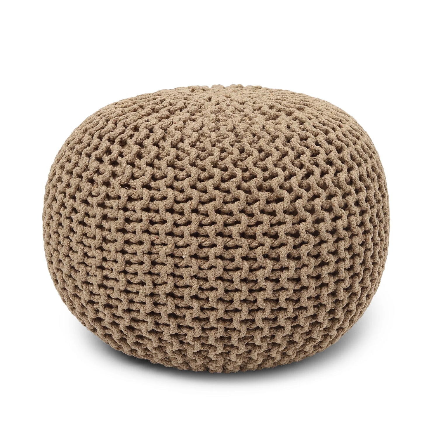 · round Pouf Ottoman - Hand Knitted Cable Boho Poof Home Décor Pouffe Circular Footrest for Living Room - Bedroom - Lounge - 100% Cotton (19.5"X19.5"X14") - Beige