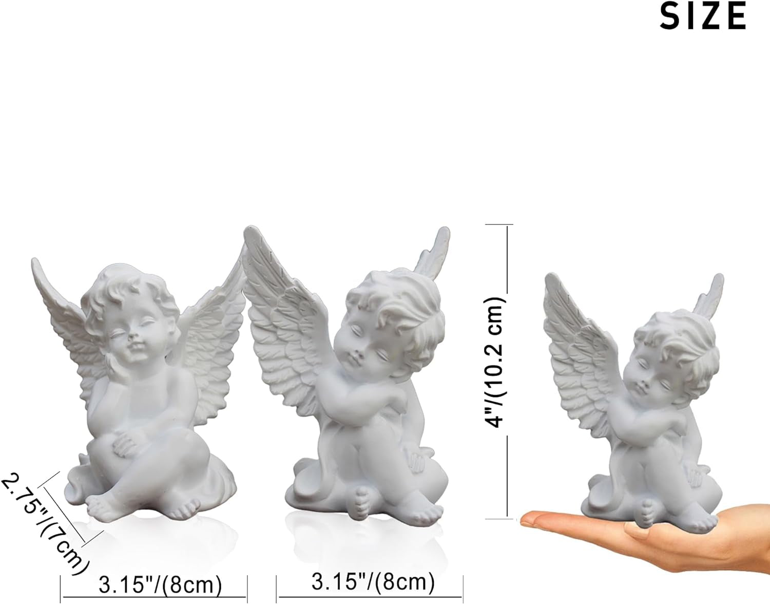 Set of 2 Cherubs Angels Resin Statue Figurine, Indoor Home Decoration, Adorable Angel Sculpture Memorial Statue 4" - White