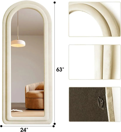 Floor Mirror, 63"X24" Arched Full Length Mirror,Full Body Mirror, Large Mirror, Wall Mirror, Freestanding, Wall Mounted, Flannel Frame, Pink