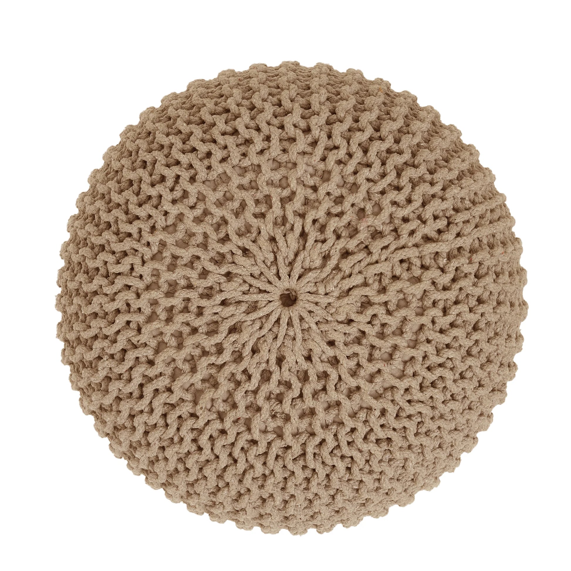 · round Pouf Ottoman - Hand Knitted Cable Boho Poof Home Décor Pouffe Circular Footrest for Living Room - Bedroom - Lounge - 100% Cotton (19.5"X19.5"X14") - Beige