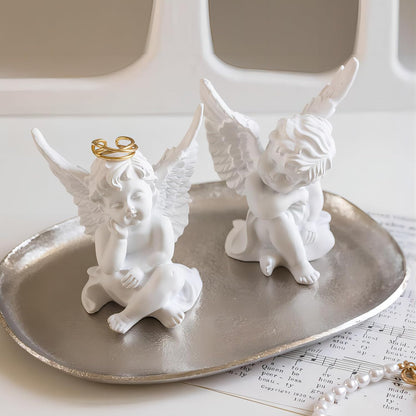 Set of 2 Cherubs Angels Resin Statue Figurine, Indoor Home Decoration, Adorable Angel Sculpture Memorial Statue 4" - White