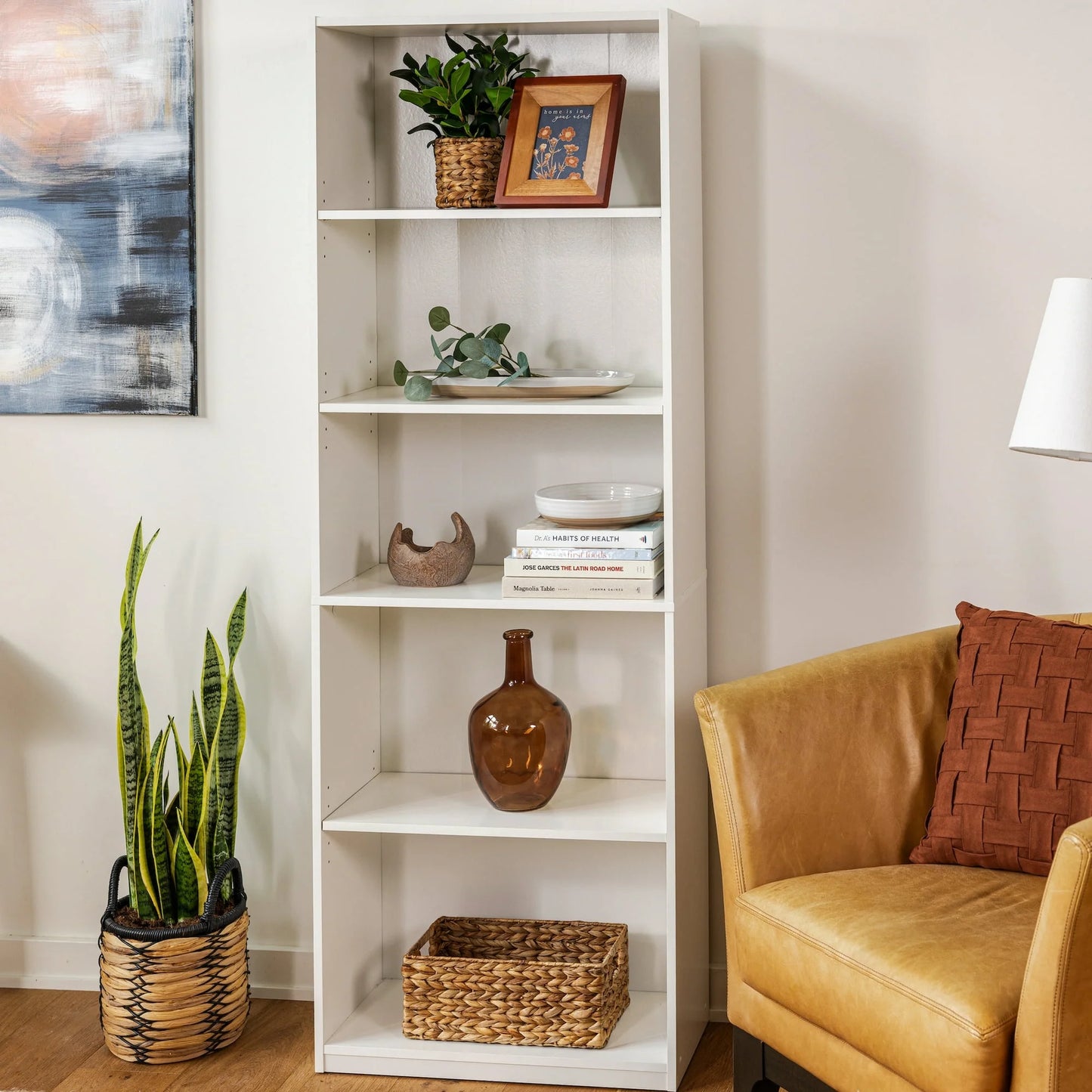 5-Shelf Bookcase with Adjustable Shelves, White