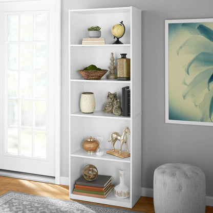 5-Shelf Bookcase with Adjustable Shelves, White