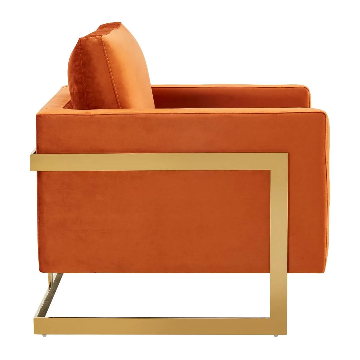 Accent Arm Chair Upholstered in Velvet with Gold Stainless Steel Sled Base and Removable Back and Seat Cushion No Assembly for Home, Bedroom, Office Lincoln Collection in Orange Marmalade