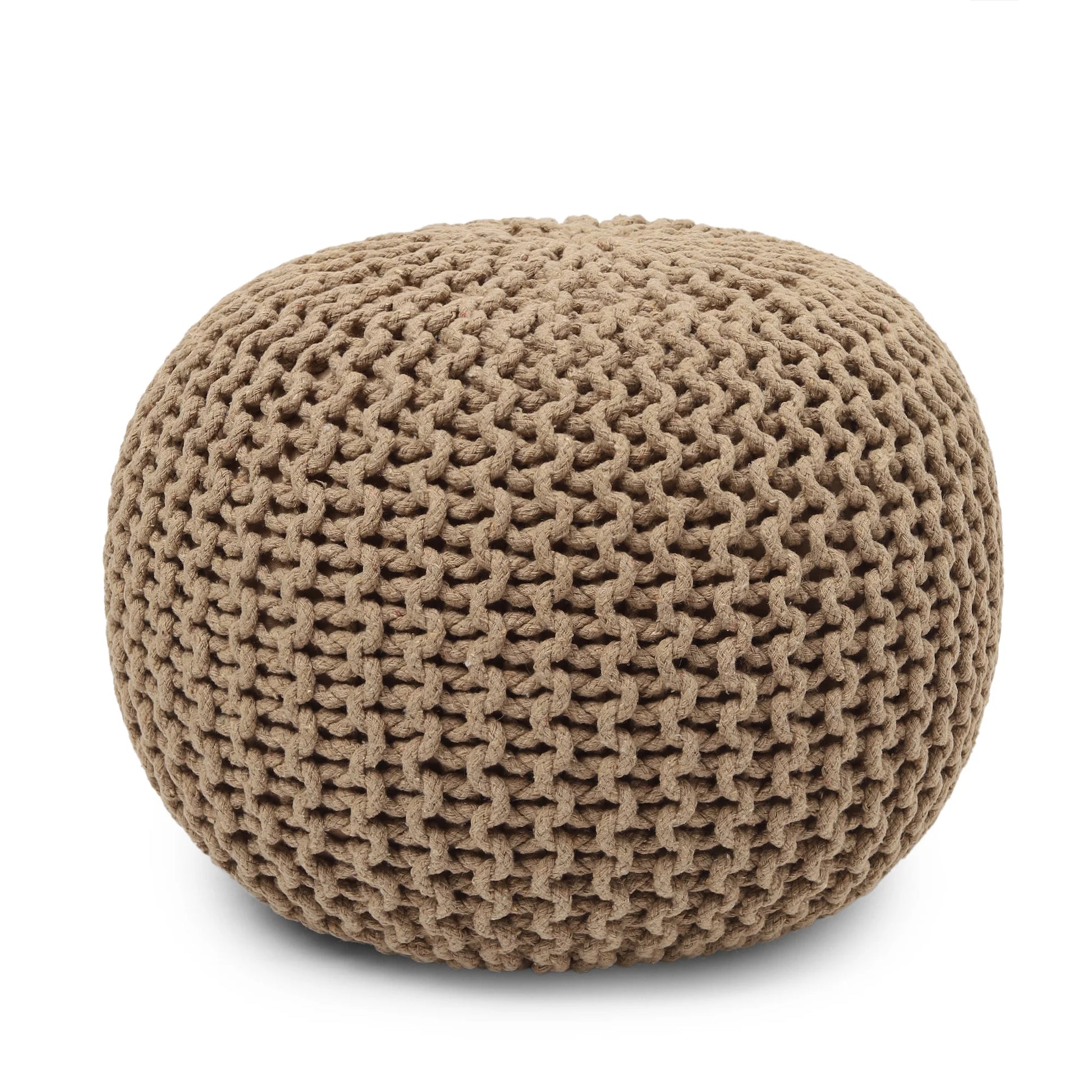 · round Pouf Ottoman - Hand Knitted Cable Boho Poof Home Décor Pouffe Circular Footrest for Living Room - Bedroom - Lounge - 100% Cotton (19.5"X19.5"X14") - Beige